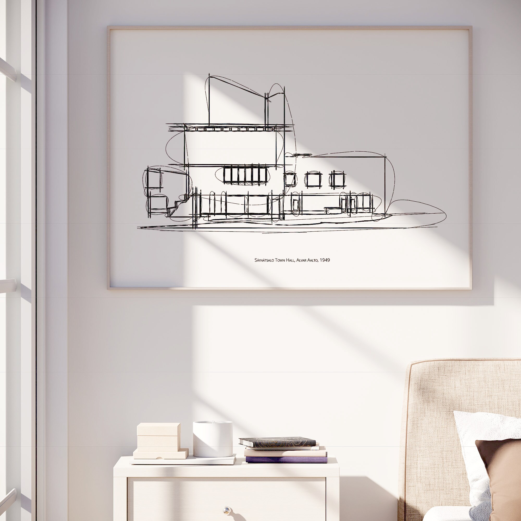 Alvar Aalto Säynätsalo Town Hall Sketch: Mid-century Modern