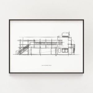 Villa- E Sketch, Modernist Stylish Mid-century Art Print, Instant Download