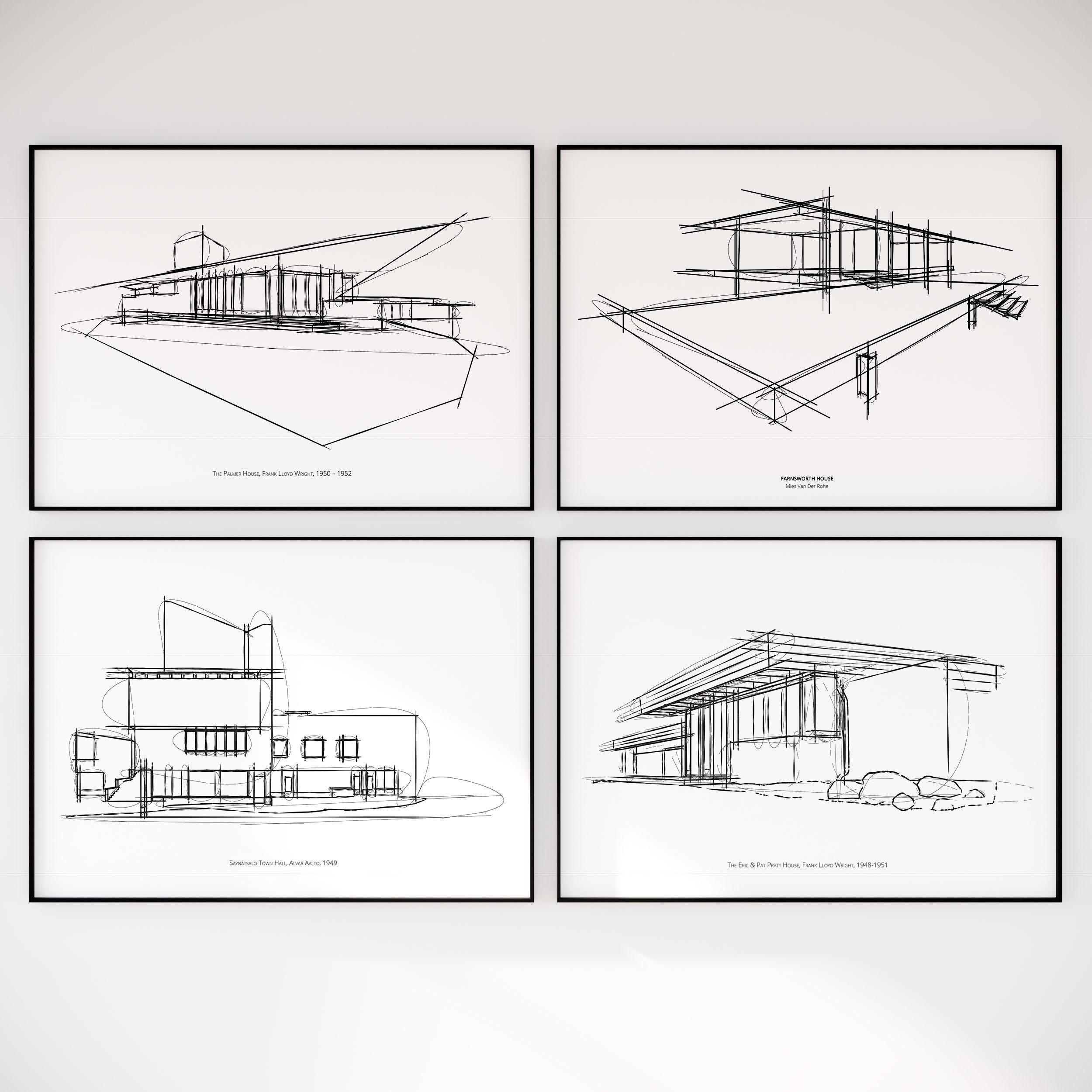 Mid-century Modern Architecture Prints: 1950s Home Decor (digital