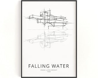 Tryck av Fallingwater House: Frank Lloyd Wrights skisskonst (digital nedladdning)