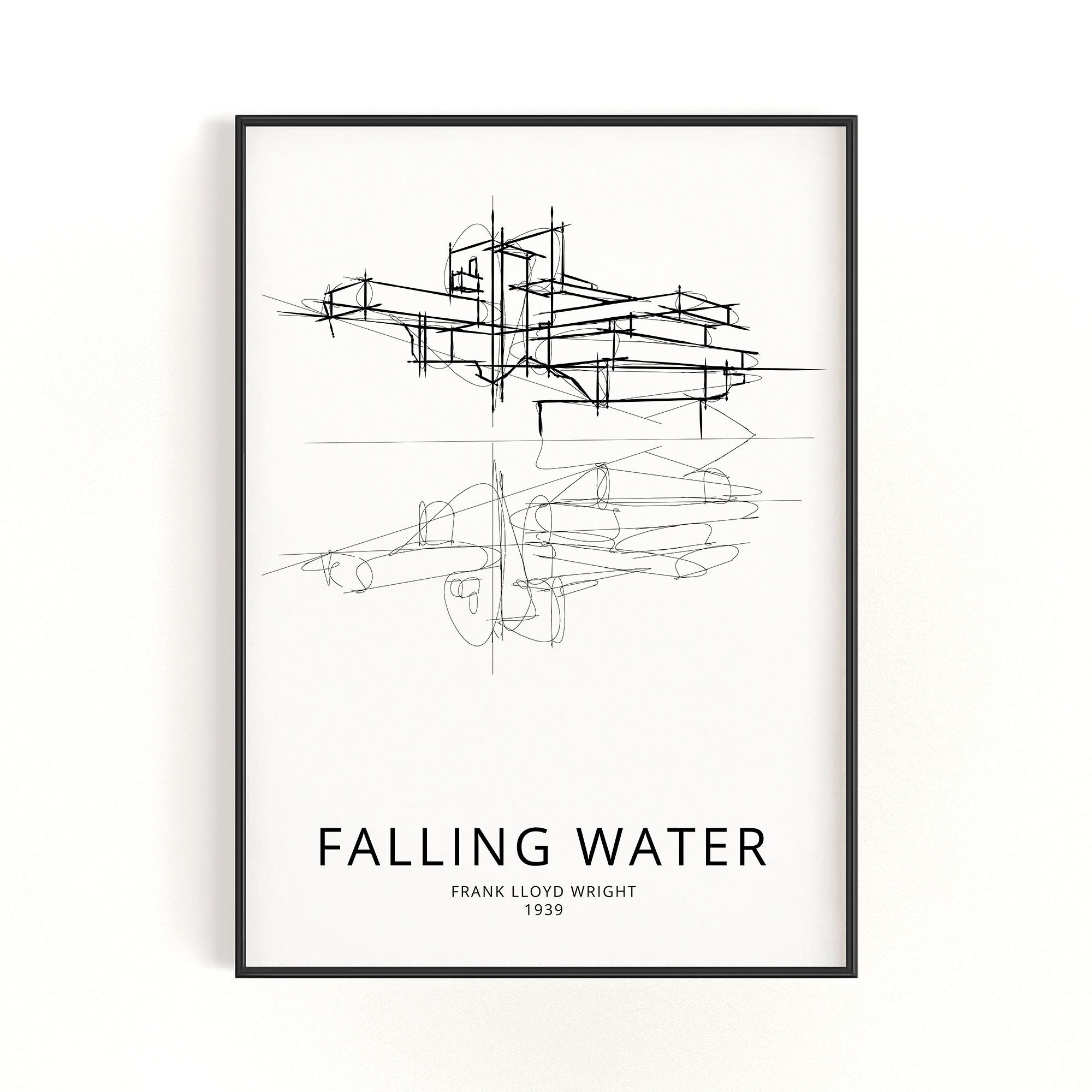 落水荘のプリント：フランク・ロイド・ライトのスケッチアート