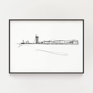 Brighton Beach Sketch Art Print: Minimalist Black and White Cityscape (Digital Download)