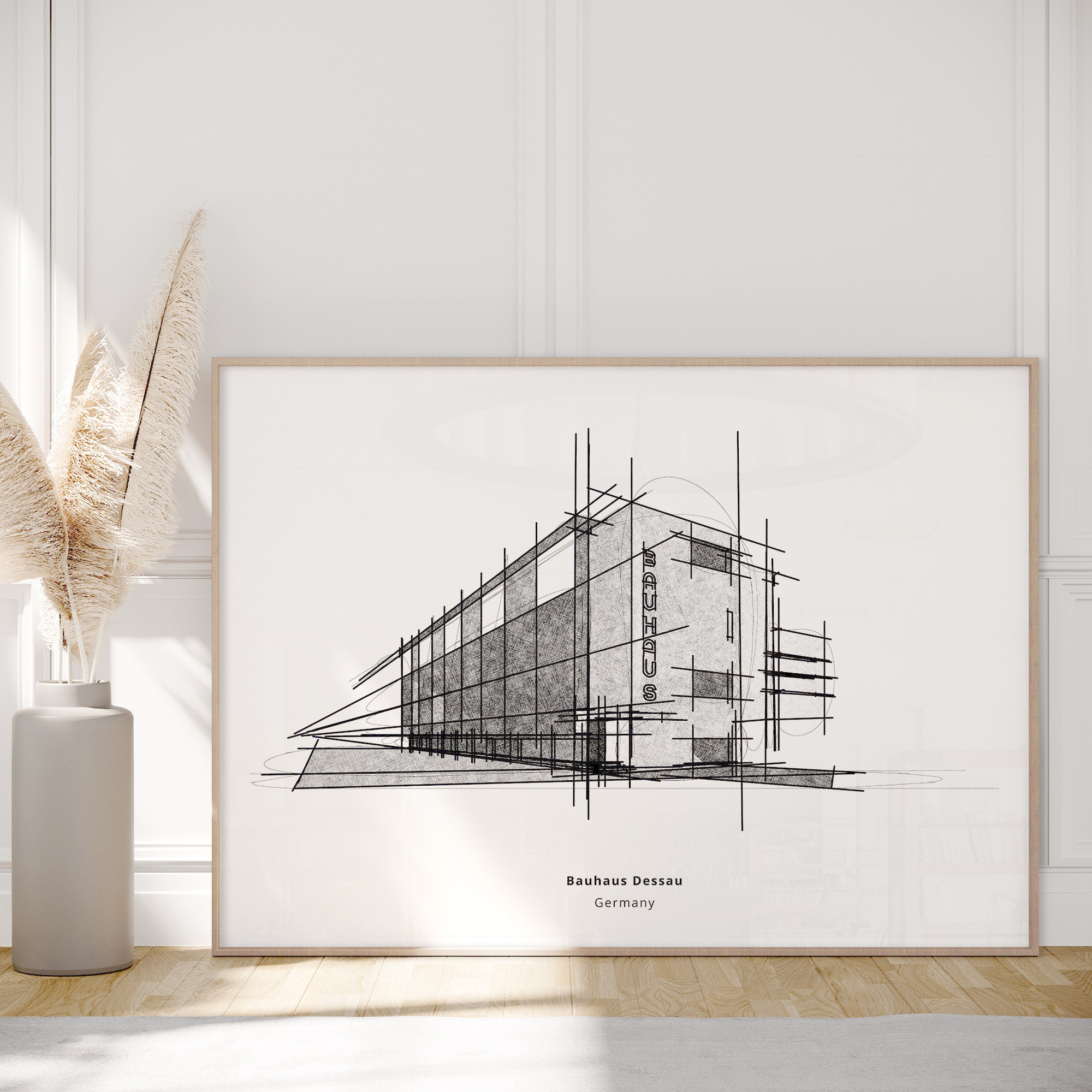 Bauhaus Building, Minimalist Black and White Printable