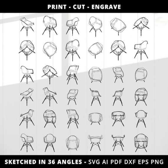 Eames DAW Chair Sketch: 36 Angles, Mid-century Modern (SVG