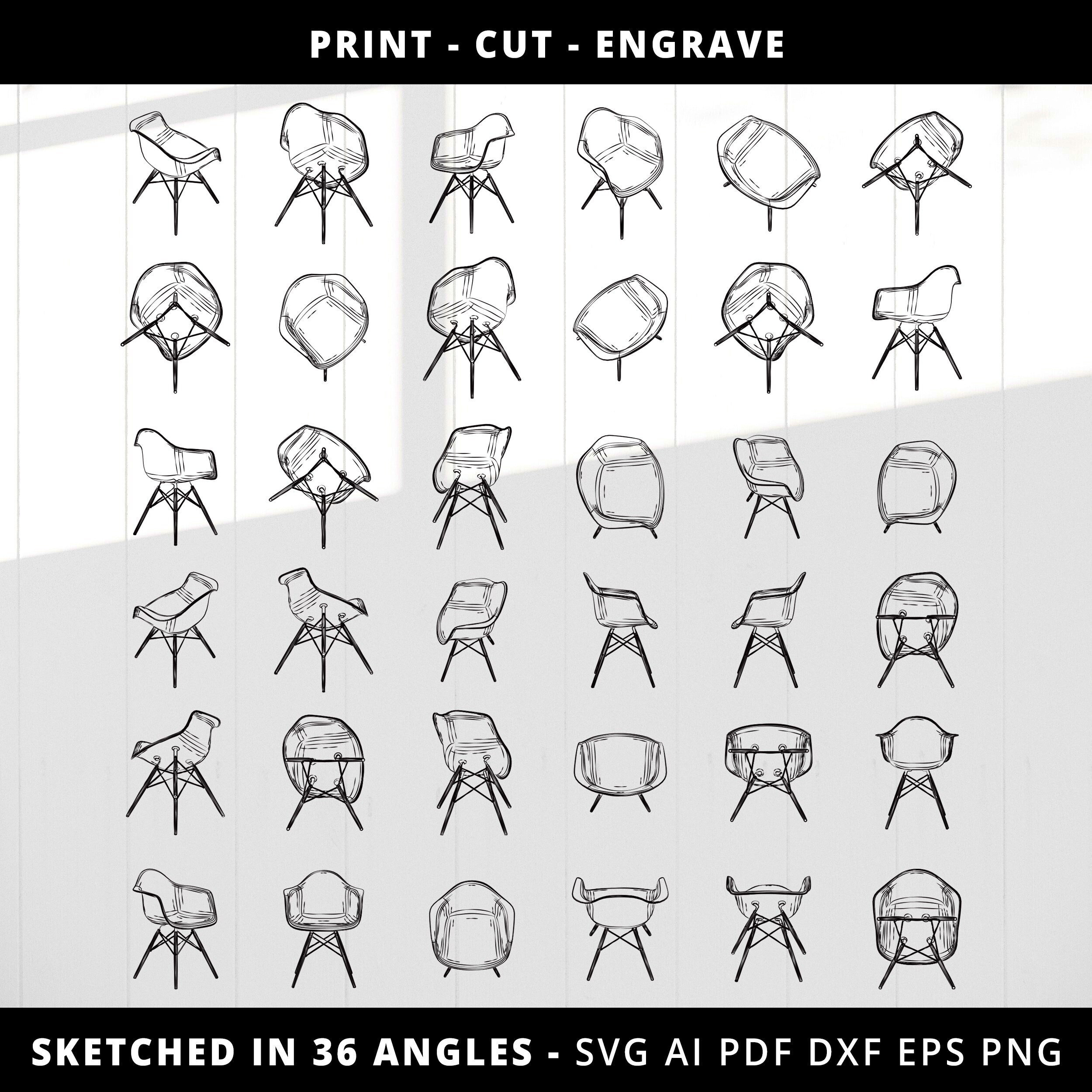 Eames DAW Chair Sketch: 36 Angles, Mid-century Modern (SVG
