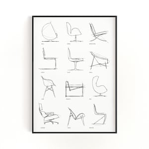 Bauhaus Chair Design Art Print: Mid-Century Modern Line Art (Digital Download)