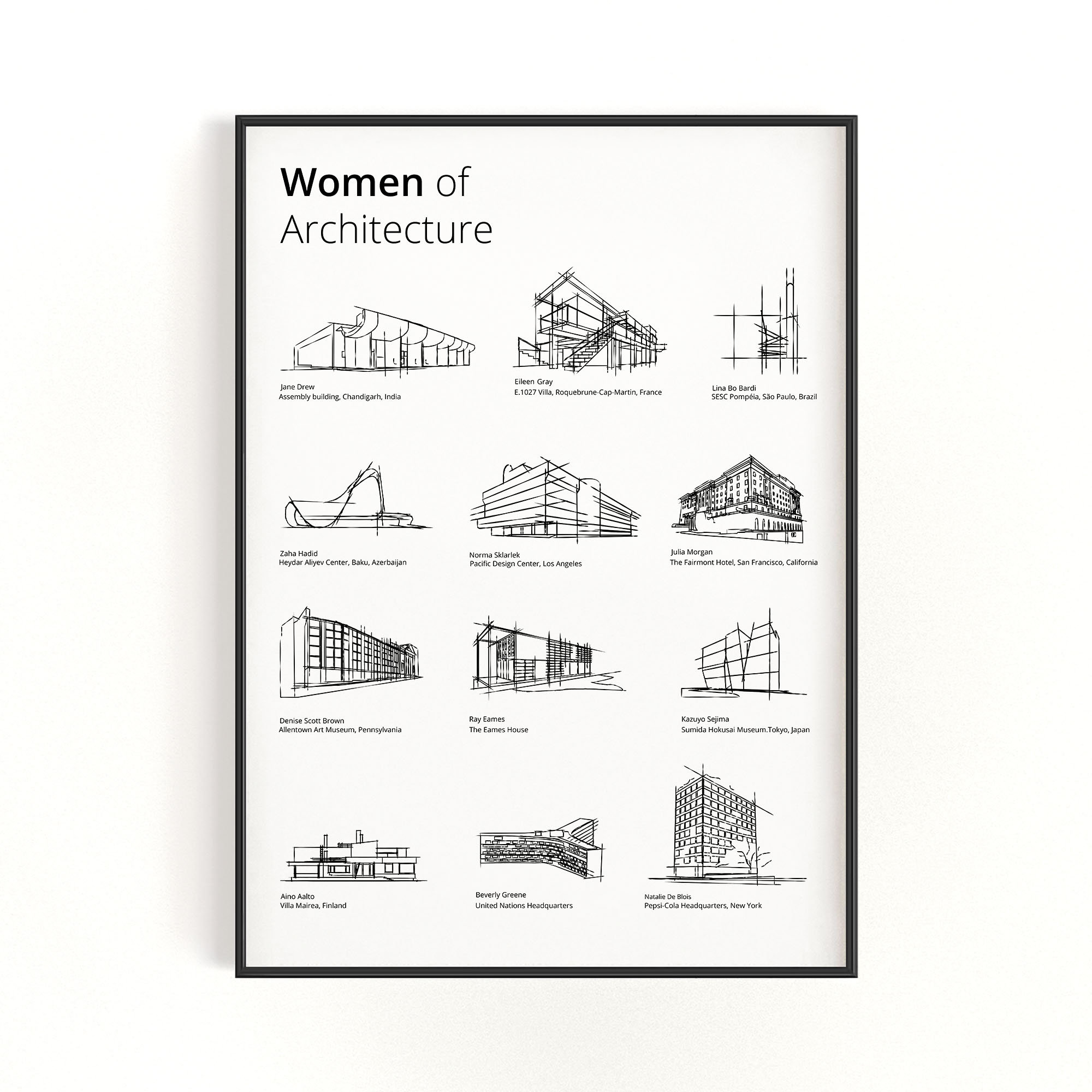 Women of Architecture Sketch Print: Modern Building Art (digital