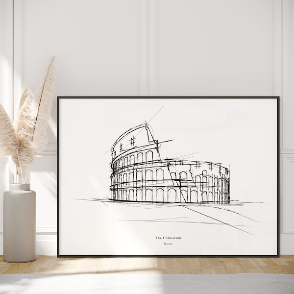 Colosseum Sketch druckbare, römische Architektur Wandkunst, digitaler Download, für Geschichts- und Reisebegeisterte, feine Linie druckbare Kunst