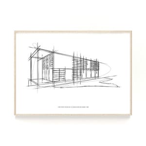 Eames House Printable Sketch, Minimal Black & White Architecture Wall Art, Modernist line art illustration
