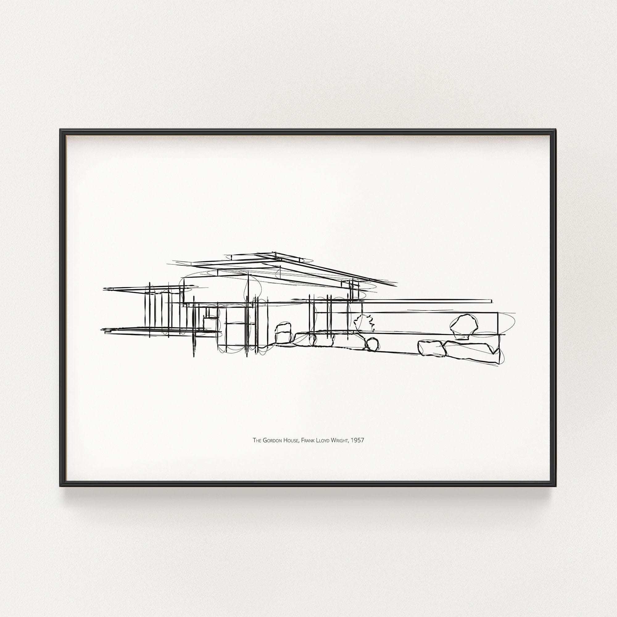 Frank Lloyd Wright Gordon House Sketch: Mid-century Modern