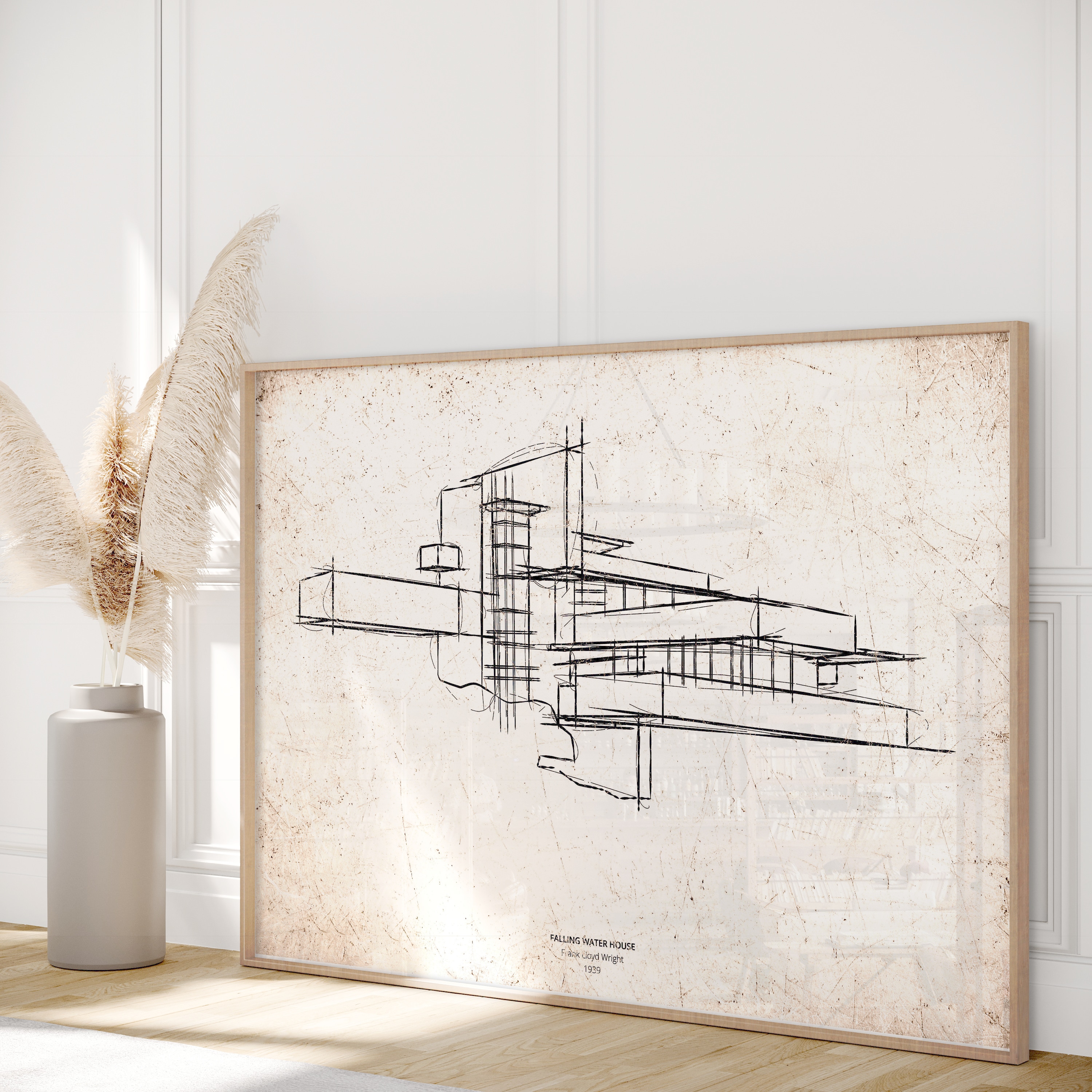 落水荘のプリント：フランク・ロイド・ライト建築（デジタル