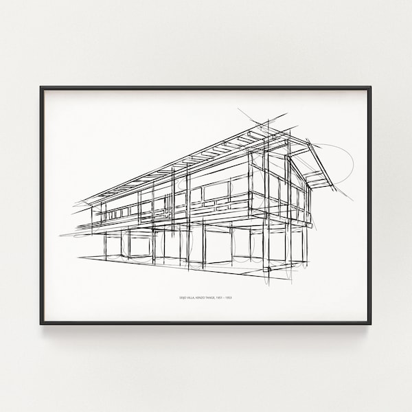 Seijo Villa Sketch, Minimalist Architectural Drawing, Iconic Japanese Modernist Architecture Print, Line Art Poster