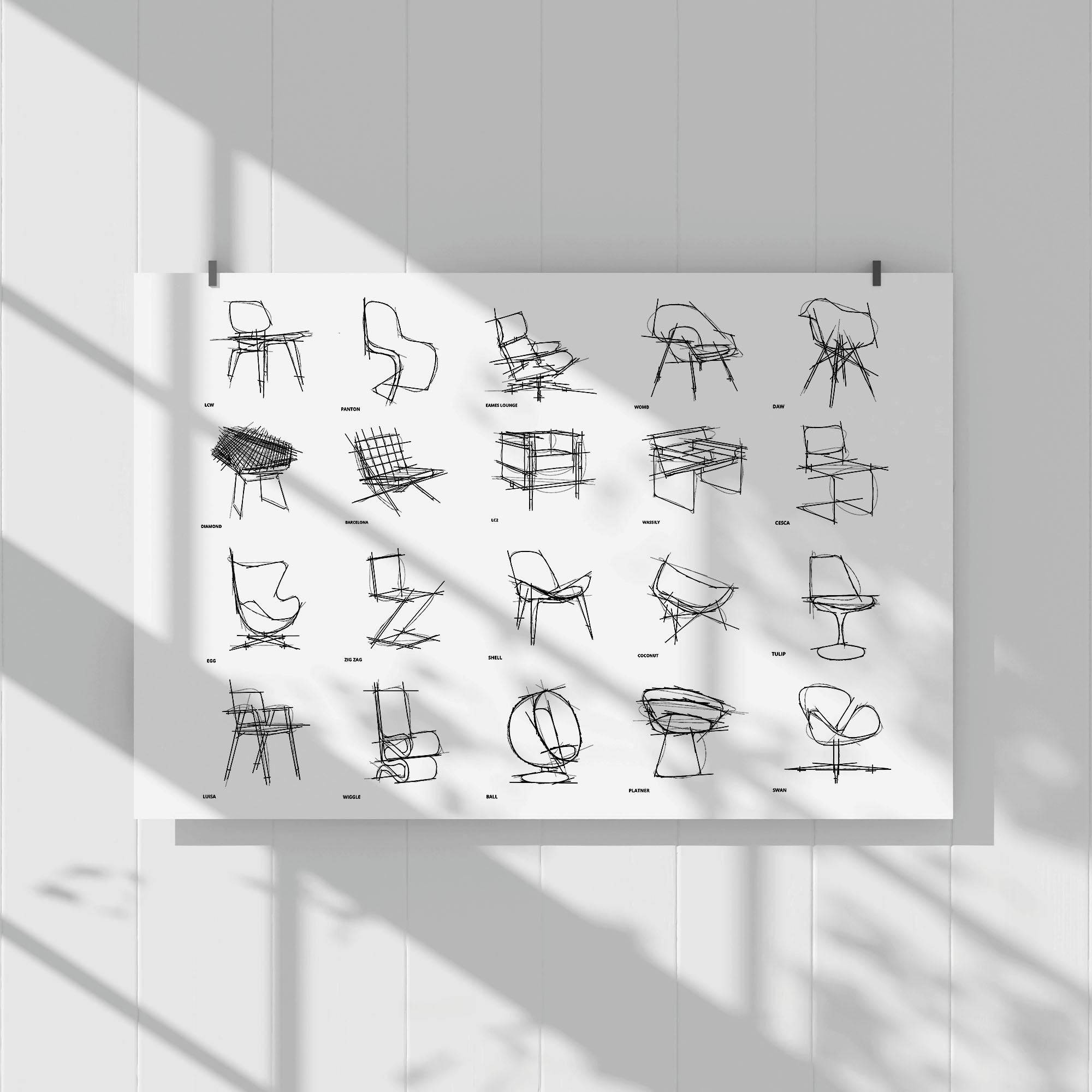 Mid-century Chair Design Art Print: Bauhaus Furniture Sketches