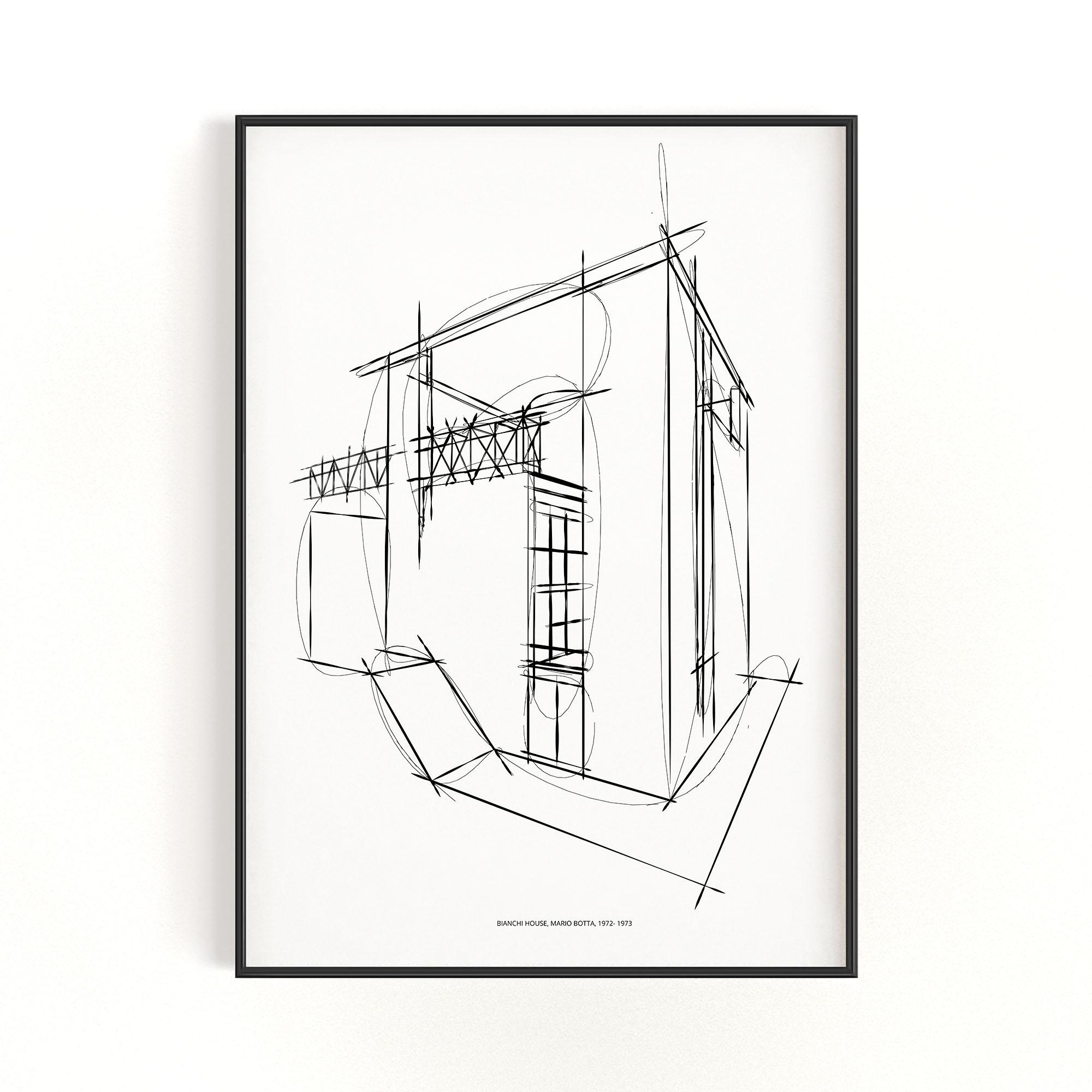 Bianchi House Sketch, Mario Botta, Minimalist 1970s Modern