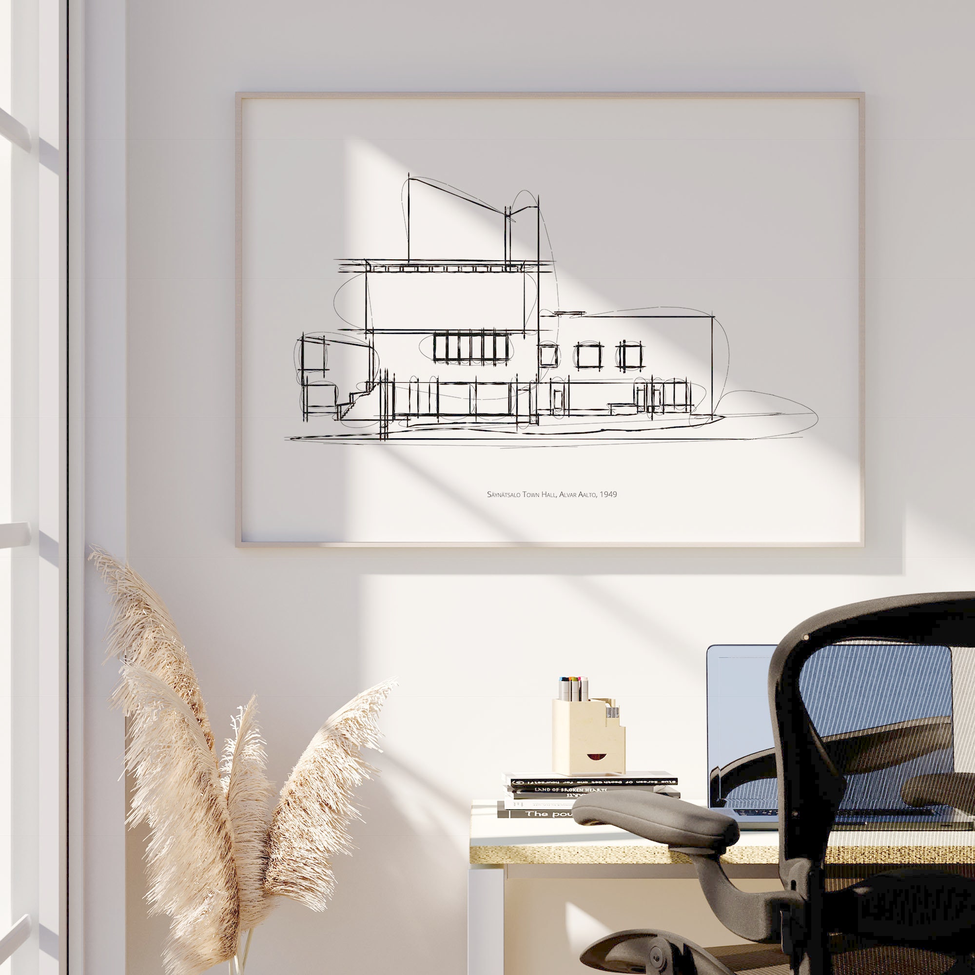 Alvar Aalto Säynätsalo Town Hall Sketch: Mid-century Modern