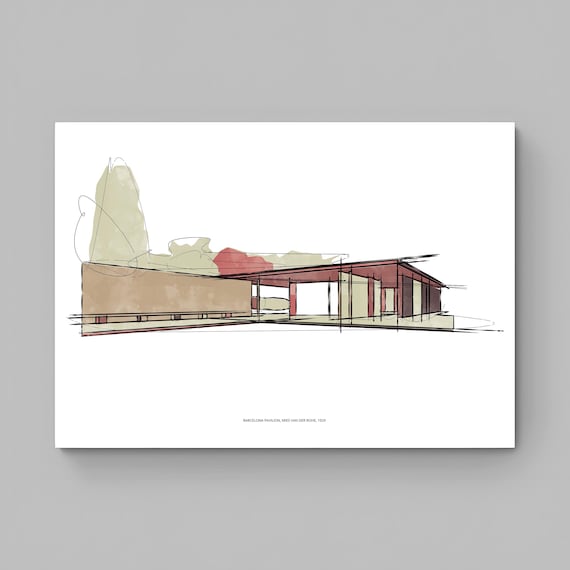Barcelona Pavilion Sketch Print: Mies Van Der Rohe