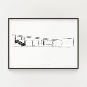 Haus im Museumsgarten Skizze, Marcel Breuer, Minimalistische Mid-Century Modern, Printable Architektur Wandkunst, Mid-Century Architektur