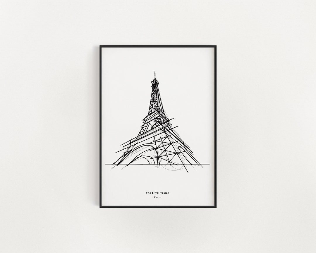 Eiffel Tower Wall Art, Black and White Eiffel Tower Sketch Printable