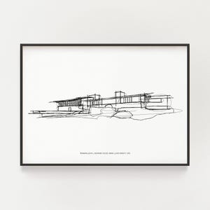 Frank Lloyd Wright Tiranna House Sketch: Minimalist Architecture Art (Printable)