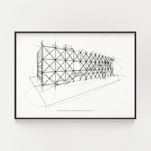 Centre Pompidou Print: Minimalist Architecture Sketch (Digital Download)