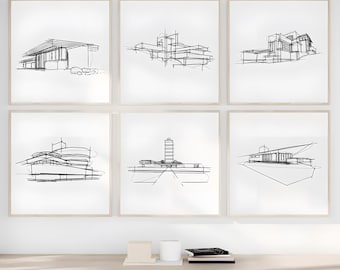 Architectuurafdrukken Frank Lloyd Wright: modernistisch interieur (digitale download)
