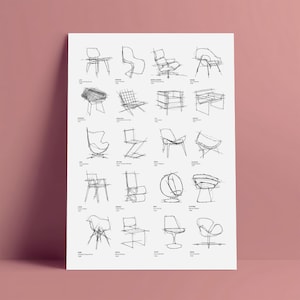 Mid-Century Chair Design Art Print: Minimalist Bauhaus Sketch (Digital Download)