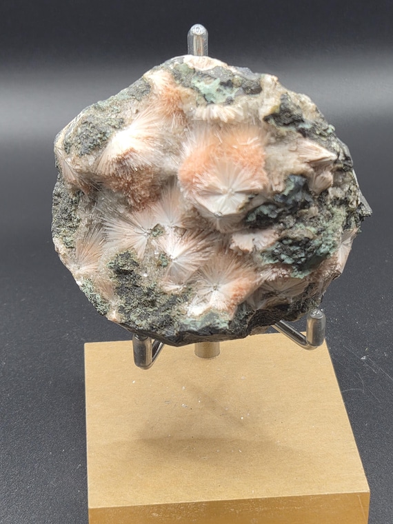 Thomsonite on Green Matrix | Peach Pink Radiating Fans | Jalgaon India Mineral Specimen | Natural Zeolite Collector Gift