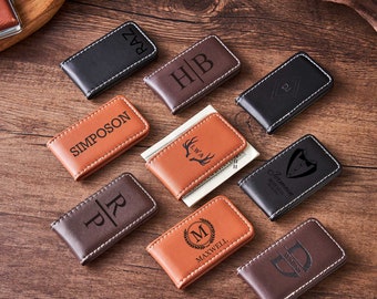 Personalized PU Leather Magnetic Money Clip, Groomsmen Gift, Gift for Him