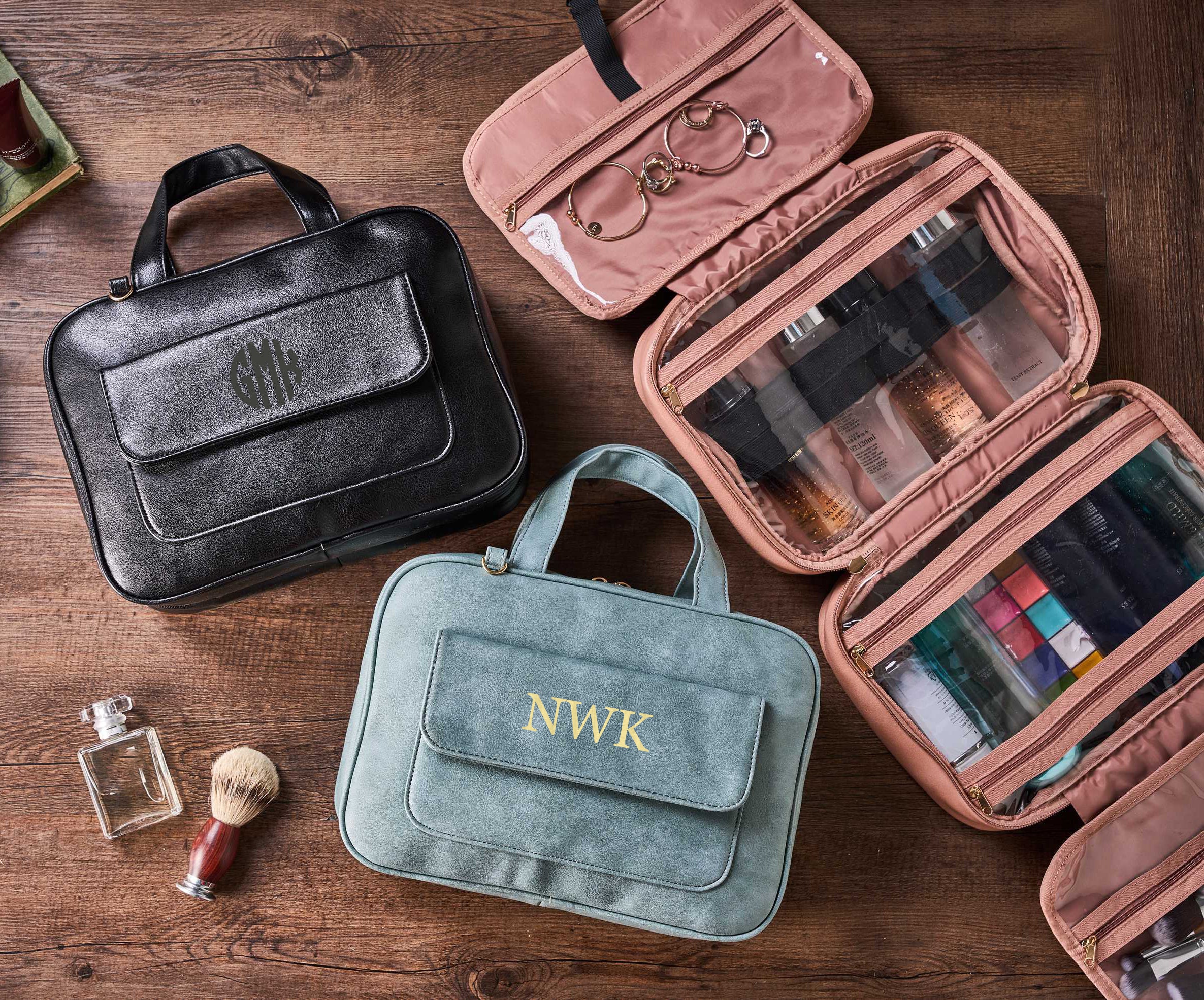 Personalized Hanging Leather Makeup Bag – Hanging cosmetic bag｜Multi-layer cosmetic bag｜Portable cosmetic bag