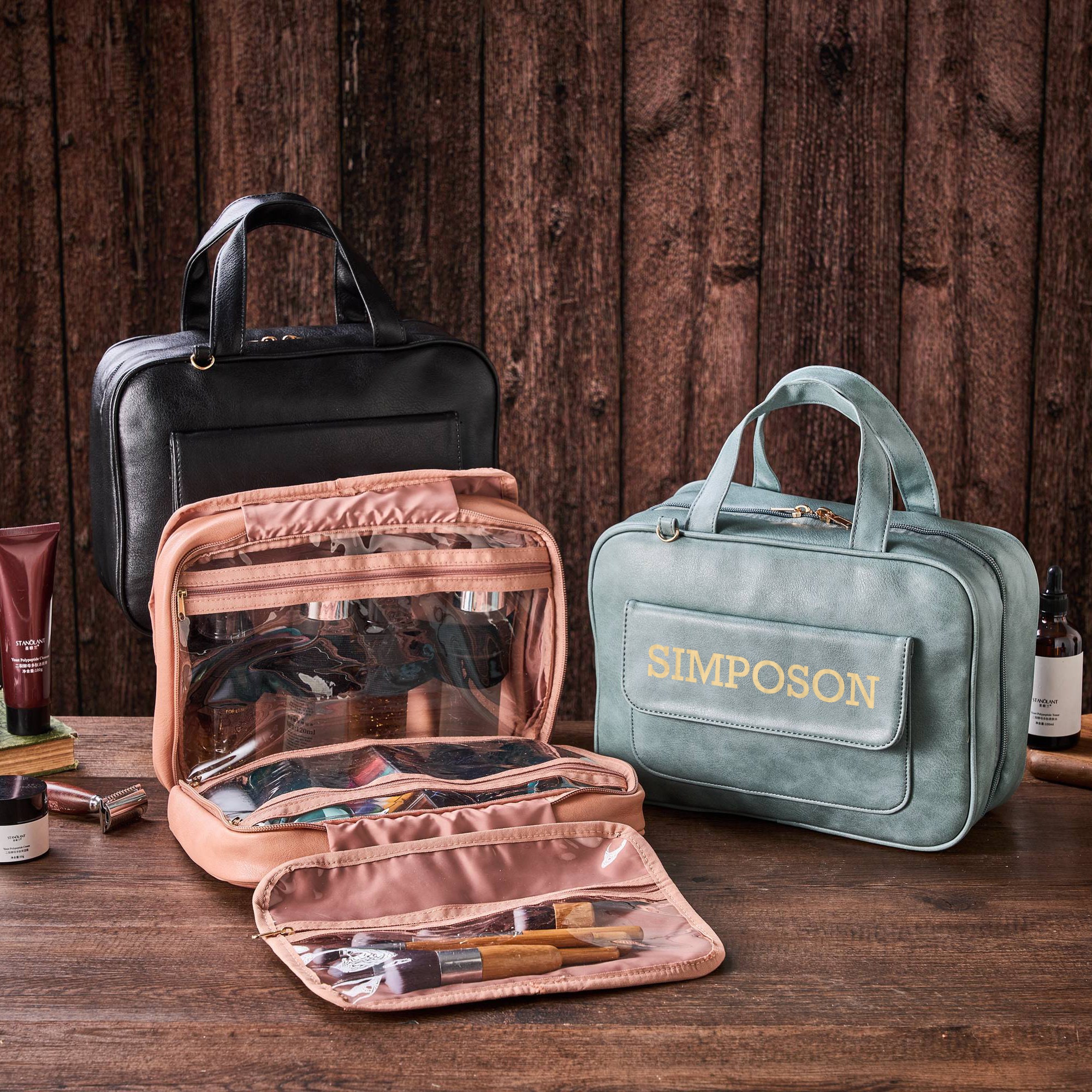 Personalized Hanging Leather Makeup Bag – Hanging cosmetic bag｜Multi-layer cosmetic bag｜Portable cosmetic bag