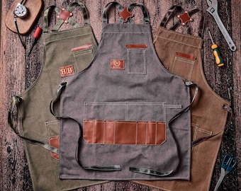 Personalized Leather Apron, Custom Birthday Gift for Him, Bartender's Apron, Engraved Apron for Cooking, Barbeque Apron, Men's Chef Apron