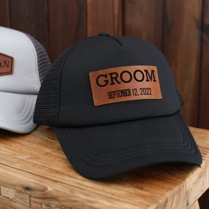 Personalized Groomsmen Gifts, Best Man Gifts, Custom Groomsmen Hats, Leather Patch Trucker Style Caps, Bridal Party Hats,Snapback Groom Hats