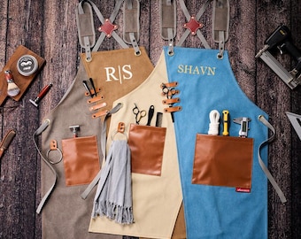 Personalized Canvas Apron, Canvas Workshop Apron, Bartender's Apron, Embroidered Kitchen Apron, Barbeque Apron, Bartender Apron, Chef Apron