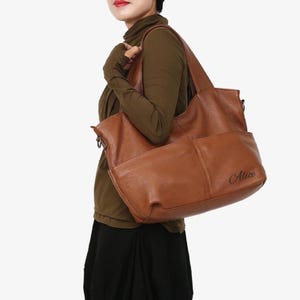 Personalized Leather Tote Bag Large Shopper Bag Leather Purse Shoulder Bag Tote Bags for Women Personalized Anniversary Gift Laptop Work Bag