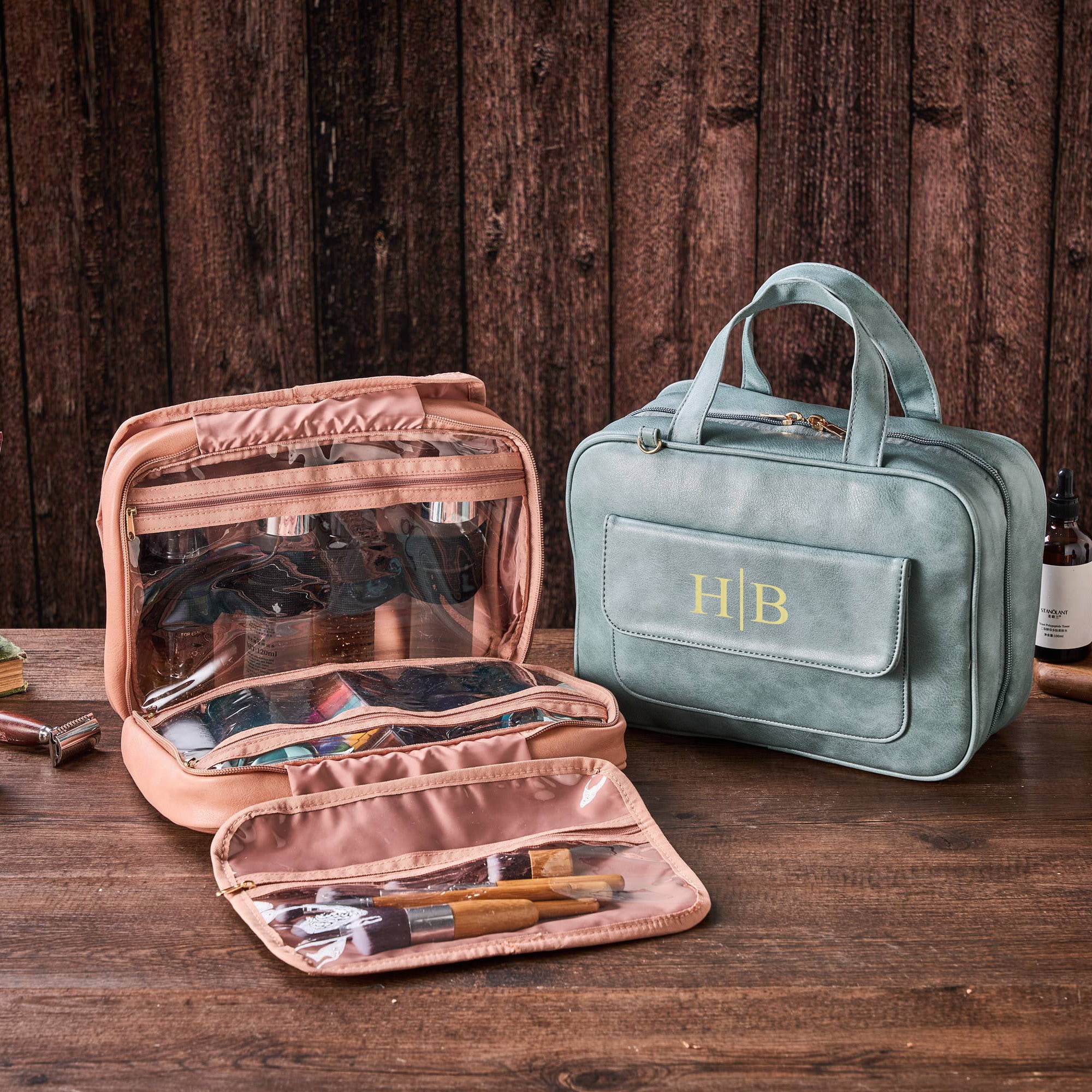 Personalized Hanging Leather Makeup Bag – Hanging cosmetic bag｜Multi-layer cosmetic bag｜Portable cosmetic bag