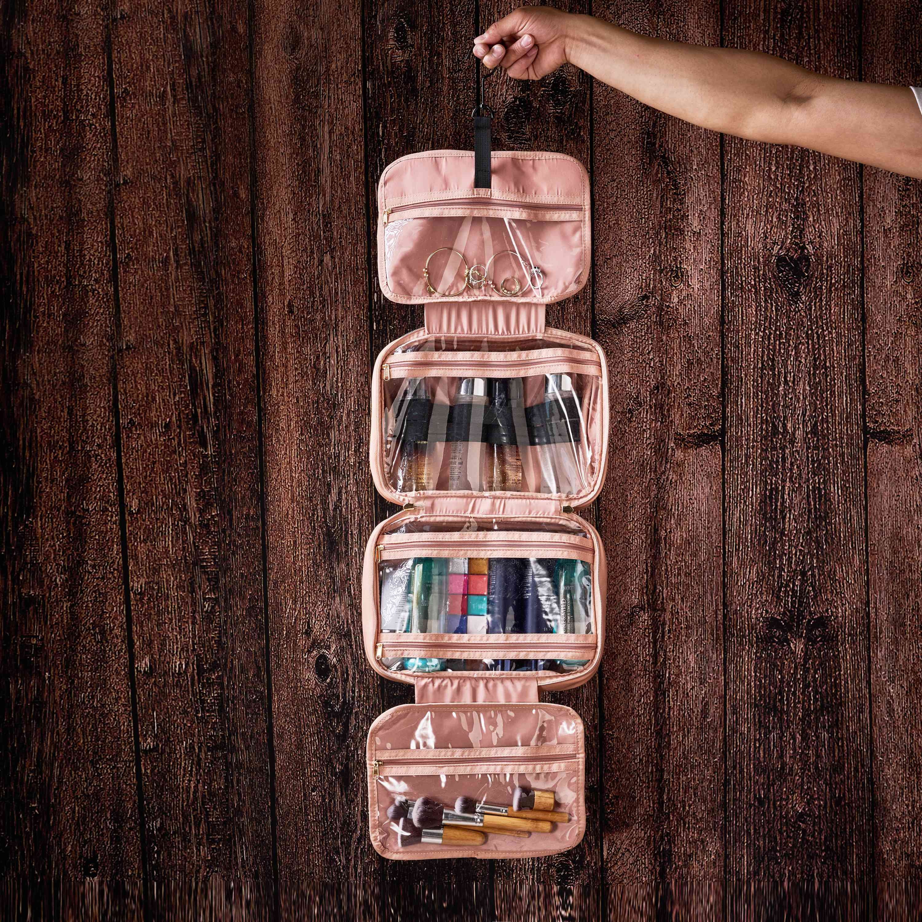 Personalized Hanging Leather Makeup Bag – Hanging cosmetic bag｜Multi-layer cosmetic bag｜Portable cosmetic bag