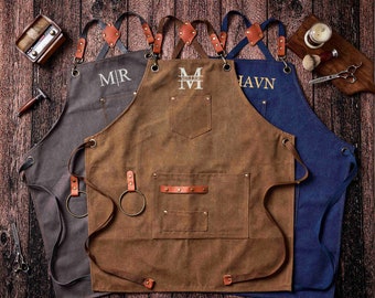 Personalized Canvas Apron, Custom Birthday Gifts for Him, Bartender's Apron, Embroidered Apron for Cooking, Barbeque Apron, Men's Chef Apron