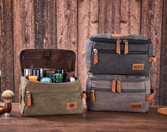 Personalized Canvas Leather Toiletry Bag: Men's Dopp Kit