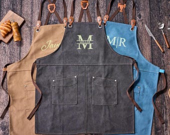 Personalized Canvas Groomsmen Apron, Workshop Apron, Grilling Apron, Embroidered Kitchen Apron, Barbeque Apron, Bartender Apron, Chef Apron