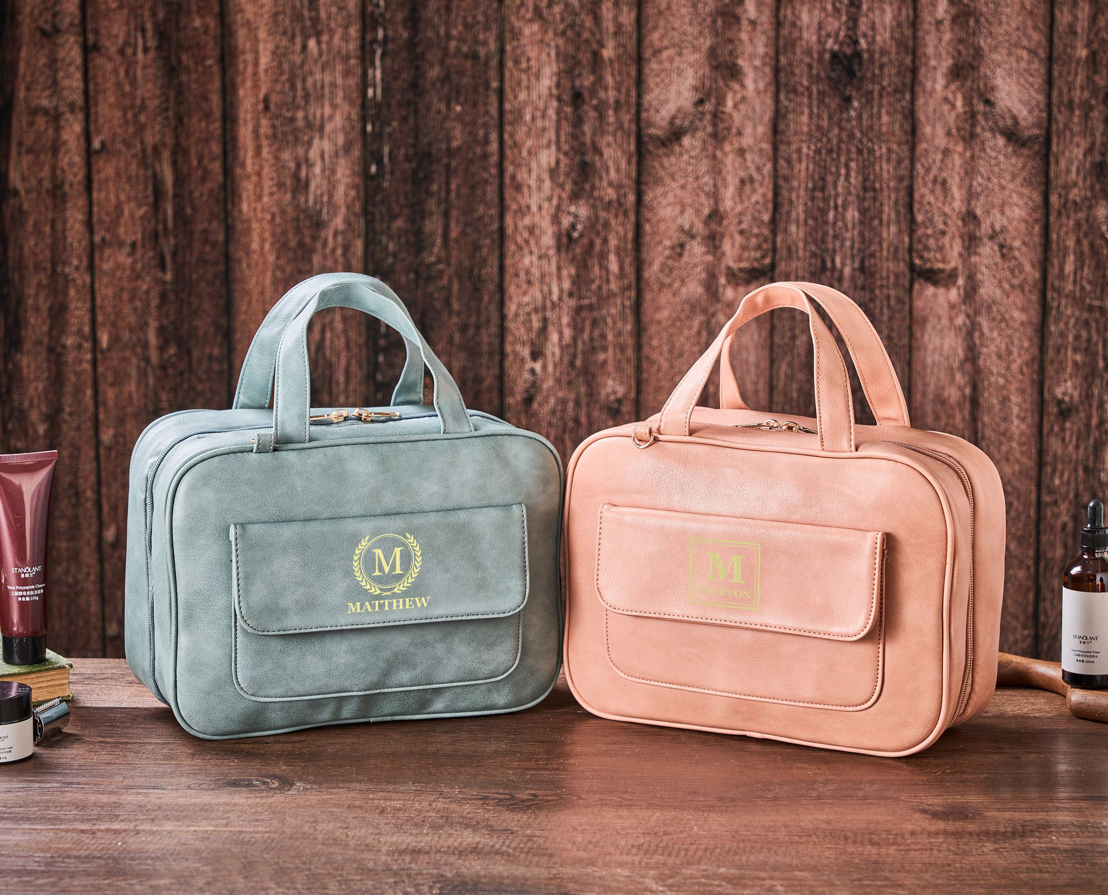 Personalized Hanging Leather Makeup Bag – Hanging cosmetic bag｜Multi-layer cosmetic bag｜Portable cosmetic bag