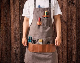 Personalized Canvas Workshop Apron: Engraved Barbeque Apron with Pockets
