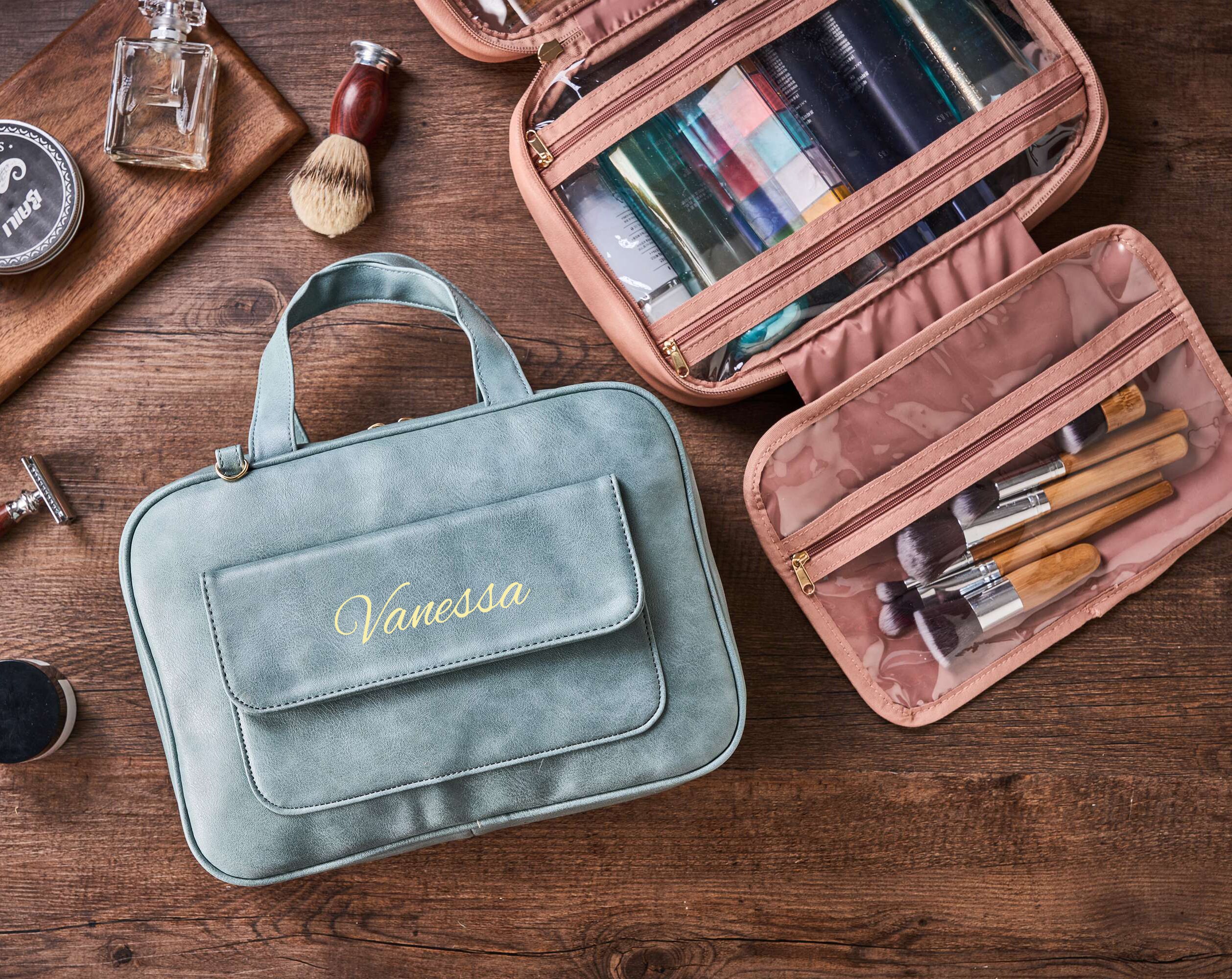 Personalized Hanging Leather Makeup Bag – Hanging cosmetic bag｜Multi-layer cosmetic bag｜Portable cosmetic bag