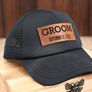 Personalized Best Man Gift, Groom Squad Hat, Groomsmen Gifts, Leather Patch Trucker Hat, Bachelor Gifts, Bachelor Party, Baseball Cap