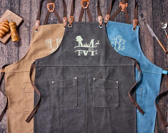 Personalized Christmas Apron, Holiday Baking Custom Canvas Apron with Pockets, Family Matching Aprons, Christmas Gifts for Mom Grandma, Xmas