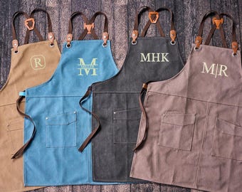 Custom Logo Work Apron, Personalized Canvas Apron for Barista Hairstylist Barber, Woodworker Shop Apron, Craft Apron with Pockets,Baker Gift