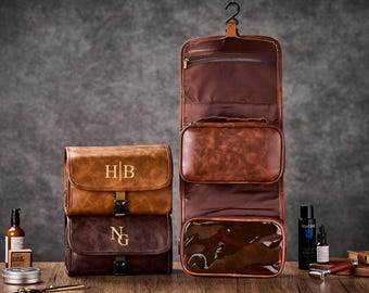 Groomsmen Gift, Personalized Hanging Toiletry Bag, Best Man Proposal, Custom Faux Leather Dopp Kit, Detachable Mens Travel Wash Shaving Bag