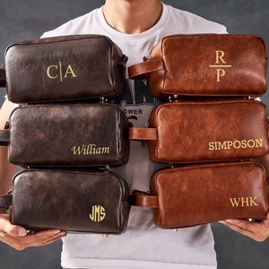 Prezenty dla drużbów Spersonalizowana kosmetyczka PU Leather Dopp Kit Torba na zestaw do golenia Prezent dla ojca Prezent świąteczny