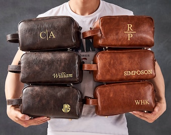 Personalized PU Leather Dopp Kit: Groomsmen Gift Toiletry Bag