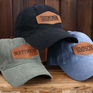 Engraved Leather Patch Hat, Name Hat, Groom Hats, Baseball Cap, Personalized Trucker Hat, Groomsmen Gifts, Wedding Snapback Hats, Dad Gifts
