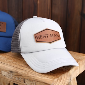 Benutzerdefinierte Leder-Patch-Hüte, BENUTZERDEFINIERTE Brautpartyhüte, Leder-Patch-Trucker-Hut, Baseballmütze, Hochzeitspartyhüte, Braut- und Bräutigamhüte